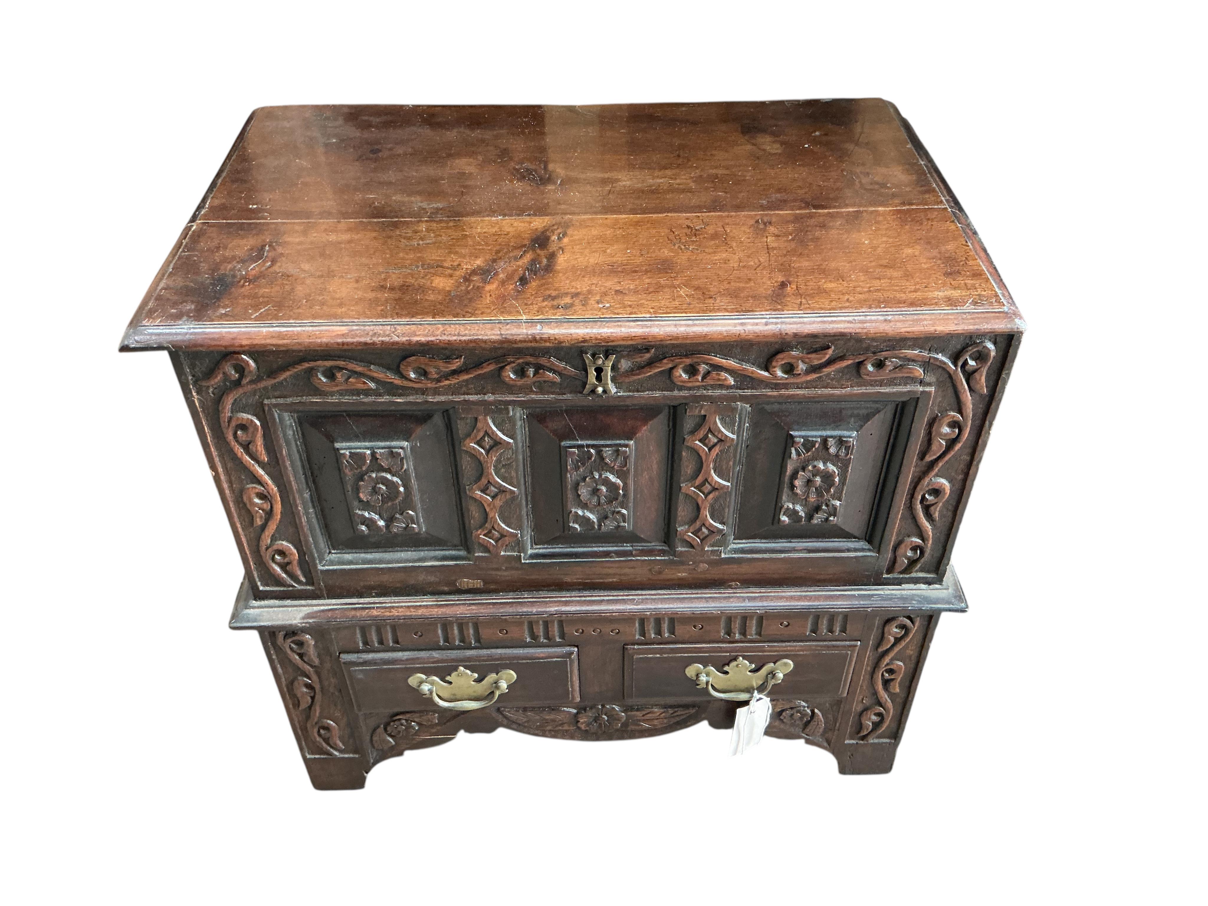 A 19th century Welsh miniature mule chest, width 59cm, depth 37cm, height 53cm